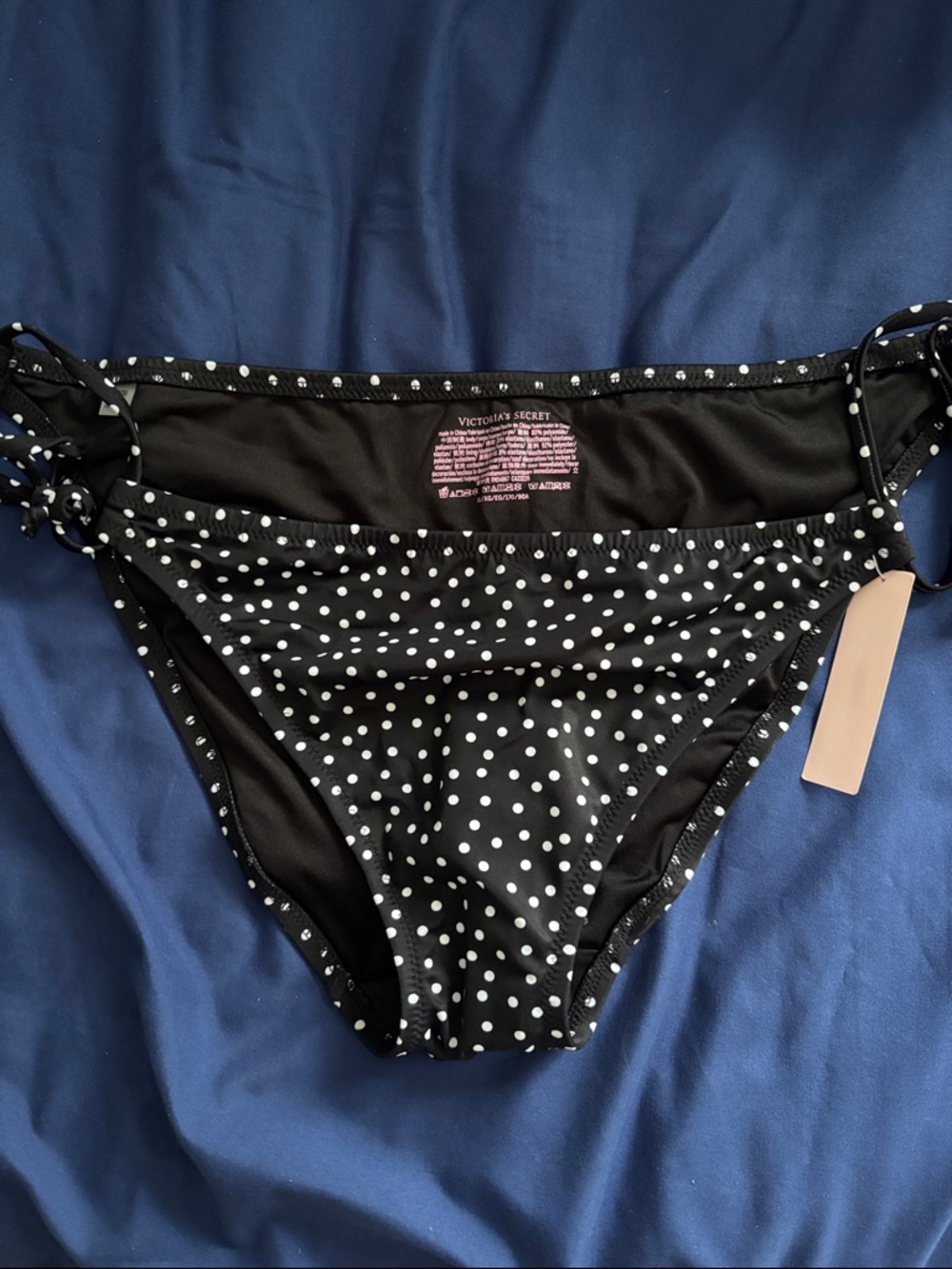 Victoria's Secret Black & White Polka Dot Side-Tie Bikini Bottoms